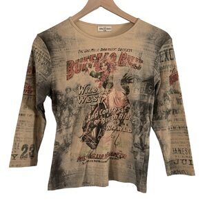 Skinny Minnie Buffalo Bill Wild West Graphic Long Sleeve Top – Size L